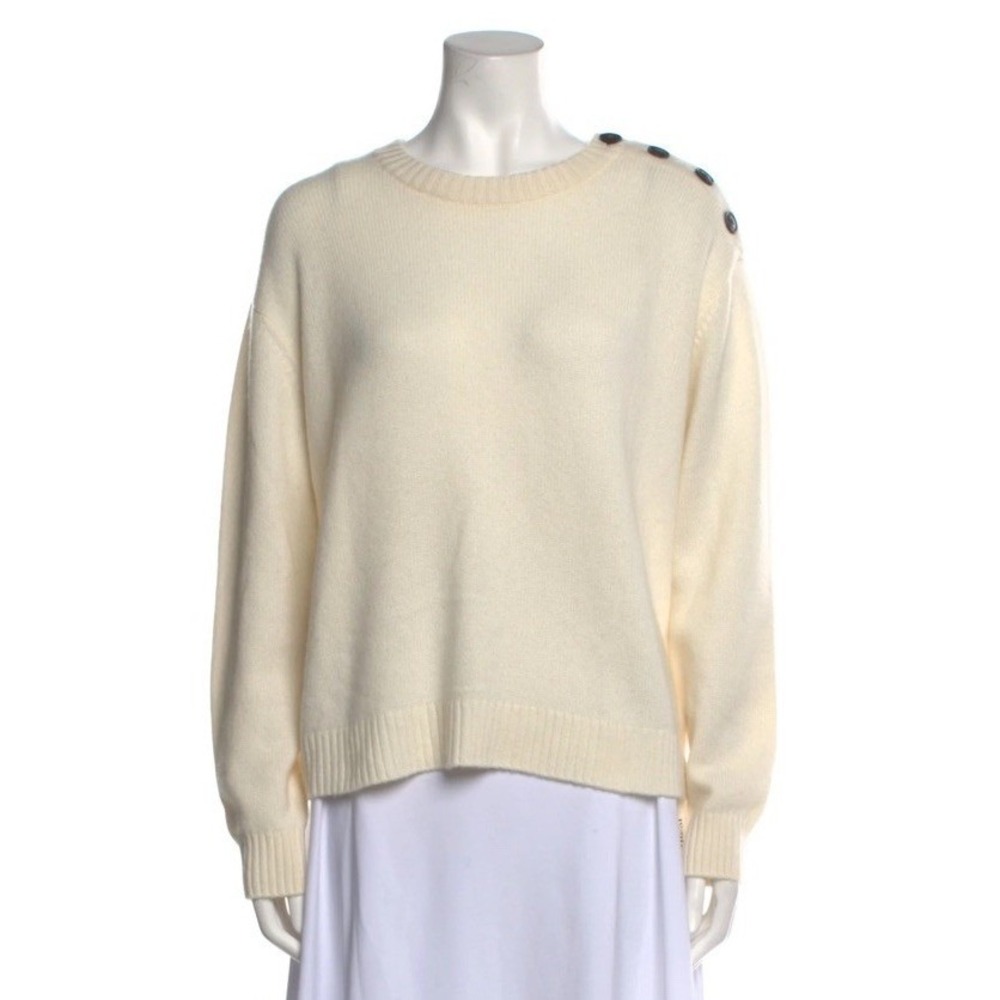 NAKEDCASHMERE Pale Cream Crewneck 100% Cashmere Sweater with Shoulder Buttons